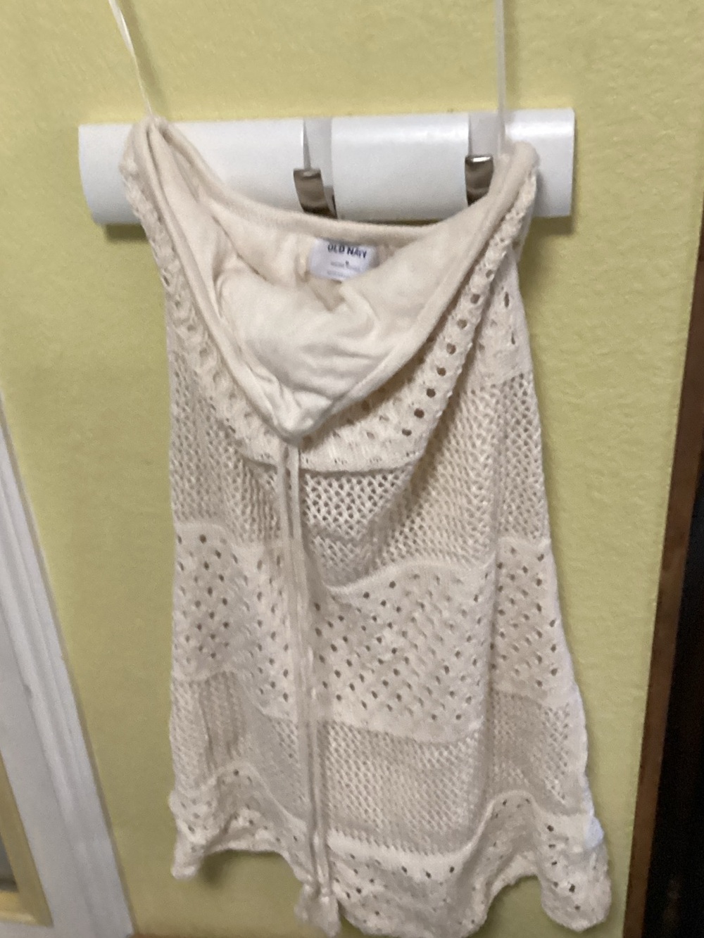 Old Navy Cream Crochet Hooded Midi Dress